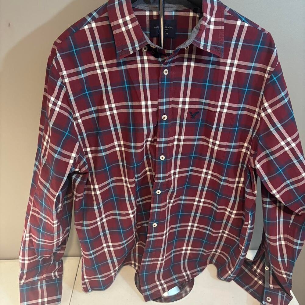 American Eagle Outfitters Burgundy Flannel Button-Up (XL)